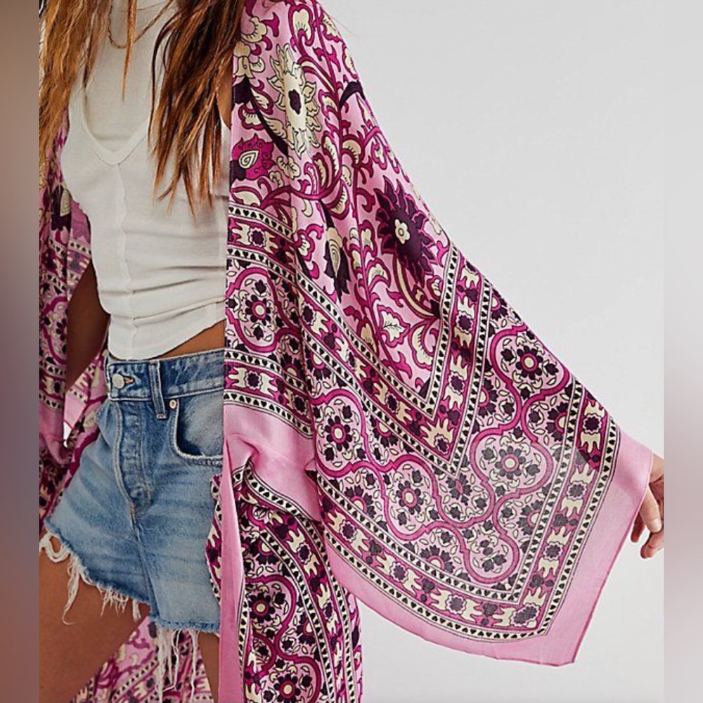 Free People Vibrant Pink and Purple Kimono